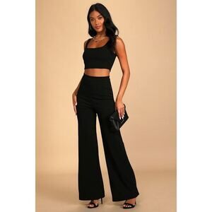 Lulus Only Tonight Black Two-piece Wide-leg Jumpsuit - Size M
